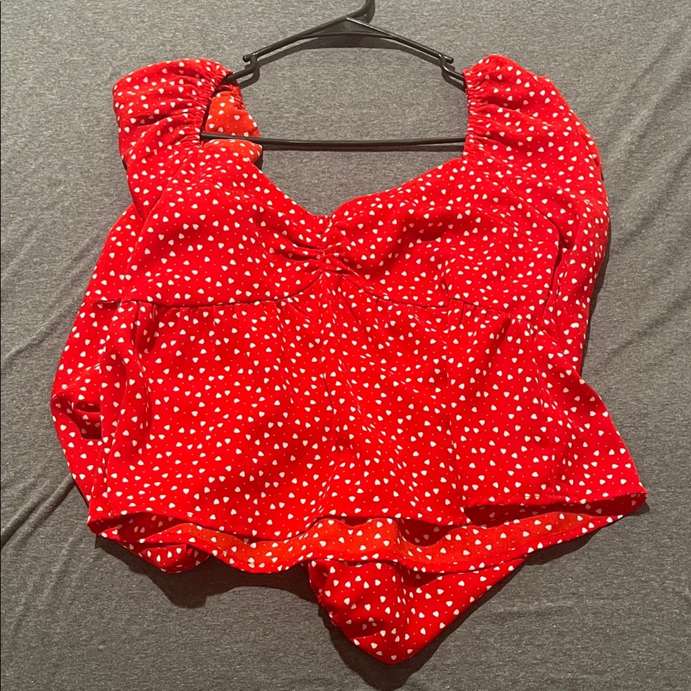 Francesca's Collections Red Polka Dot Blouse